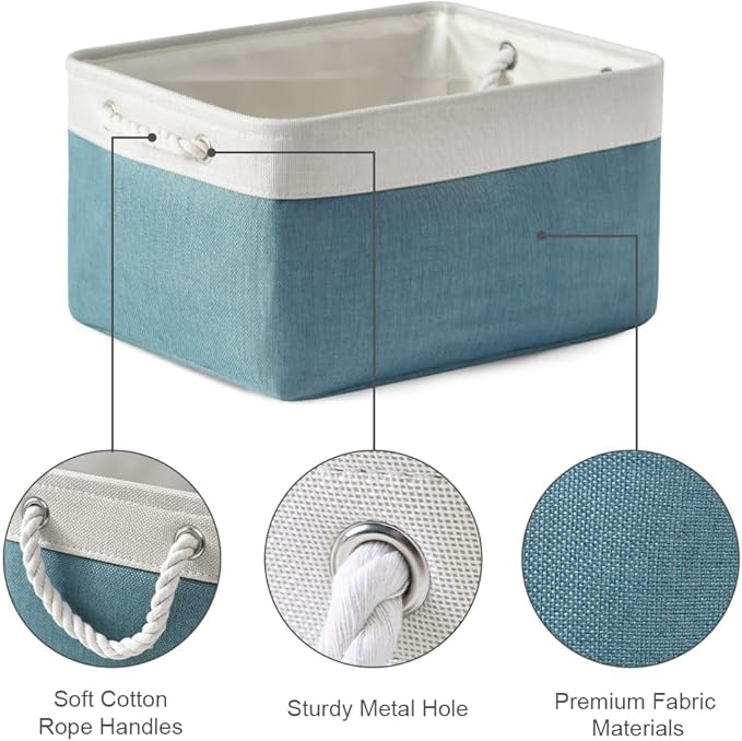 TheWarmHome Fabric Storage Bin with Handles,Storage Basket for Home Storage and Organization, Shelf Basket with Cover for Living Room Bedroom Closet???White & Green Large,15.7L*11.8W*8.3H