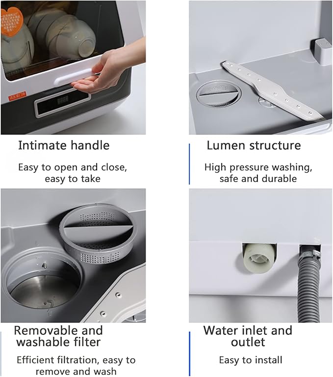 Portable Countertop Dishwasher, 5-Liter Compact Mini Dishwasher, Glass & Fruit Washing, Hot Air-dry Storage, Portable Washing Machine for Apartments, Dorms and RVs
