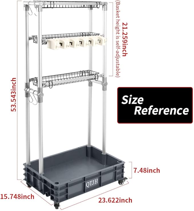 Storage Shelf Broom mop Holder Hold Your Cleaning Supplies Janitorial cart Steel Organizer Wire Rack