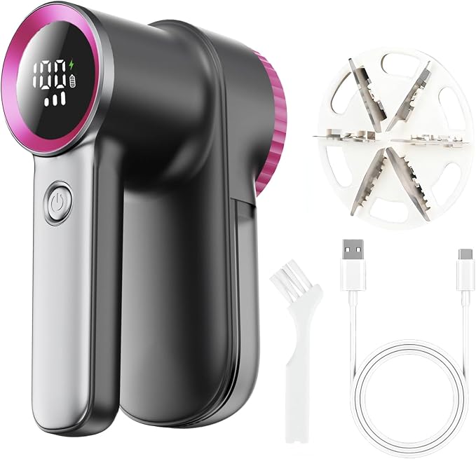 Rechargeable Fabric Shaver & Lint Remover, Electric Sweater Defuzzer with 3 Speeds, 6 Leaf Blades, LED Display & Type-C Fast Charging, Lint Shaver for Clothes, Furniture, Sweater, Couch by Unknown