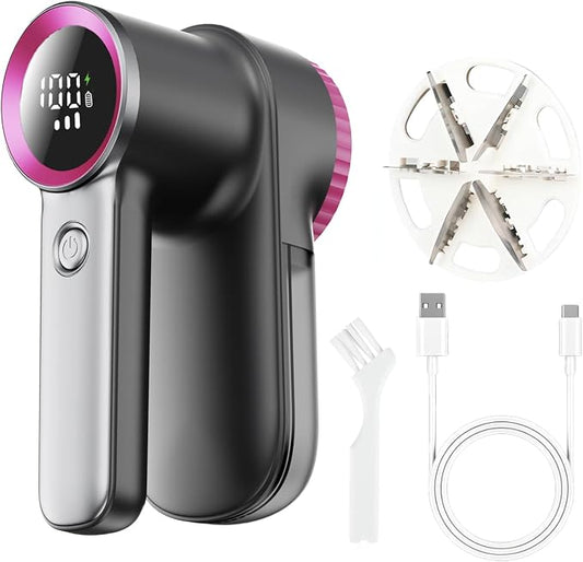 Rechargeable Fabric Shaver & Lint Remover, Electric Sweater Defuzzer with 3 Speeds, 6 Leaf Blades, LED Display & Type-C Fast Charging, Lint Shaver for Clothes, Furniture, Sweater, Couch by Unknown