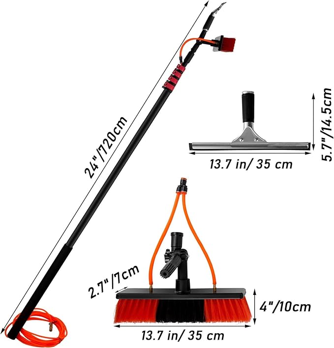 Solar Panel Cleaning Brush 23.6ft Aluminium Telescopic Pole for Cleaning Windows Solar Panels Greenhouse Roof Cleaning Tool / 35cm Brush Head,35cmbrushhead-5.4M/18FT