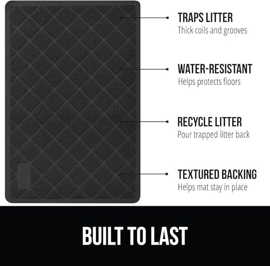 GORILLA GRIP Cat Litter Box Mat, 35x23, Water Resistant, US Designed Kitty Litter Trapping Mats, Easy to Clean, Scatter Control, Less Mess and Clean Floors, Kitten Supplies for Indoor Cats, Black