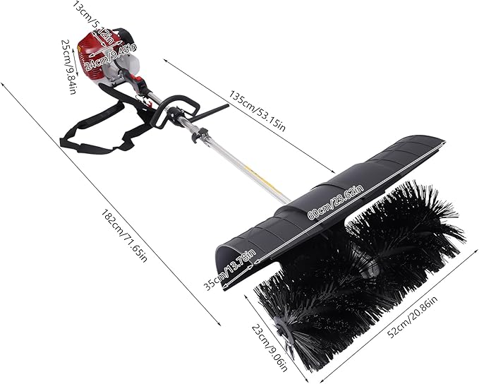 Gas Handheld Sweeper, 52CC 2.3HP Outdoor Hand Held Gas Power Broom with Blower, Cleaning Driveway Tools for Artificial Turf Street Farms