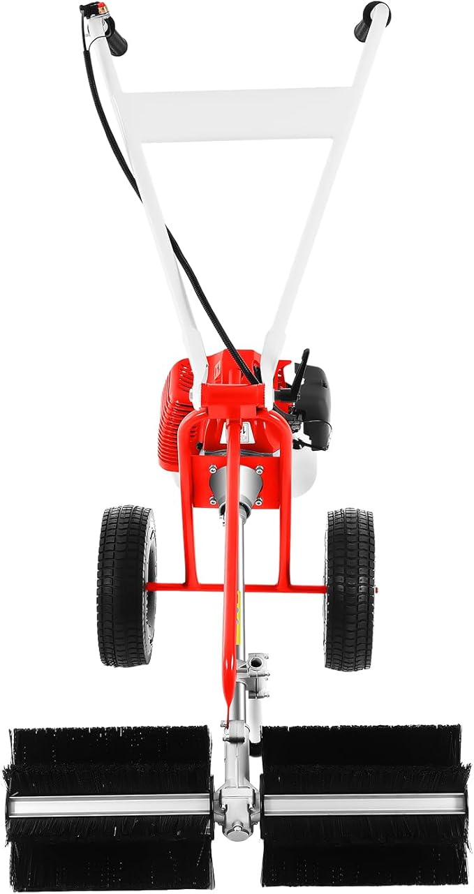 2-Stroke Gasoline Lawn Yard Sweeper, 43cc 8500rpm 1.7hp Handheld Outdoor Leaf Broom Walk-Behind Outdoor Hand Push Sweeper Lawn Cleaning Driveway Tools w/Tool Kit for Sweep Leaves Dirt from Lawns