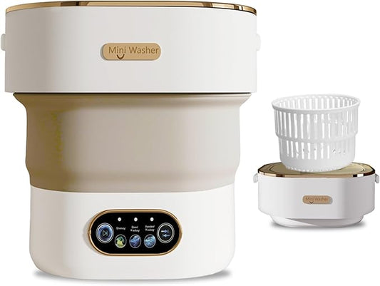 Portable Washing Machine, 15L Mini Collapsible Washer with 3 Cleaning Modes for Baby Clothes, Underwear, Small Foldable Laundry for Travel Apartment Home Dorm Hotel Camping (White+Khaki)
