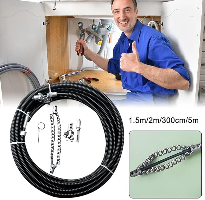 Flex-Shaft Sewer Descaling Chain, Heavy Duty Drain Clog Remover, Flex Shaft Sewer Cleaning Tool,Flexible Push Snake Cable for PVC Pipes, Toilets, Traps & Industrial Boilers
