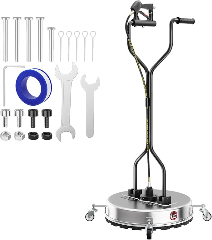 24 Inch Pressure Washer Surface Cleaner with 4 Wheels,Dual Handle,Stainless Steel Housing,4500 PSI Power Washer Accessory for Concrete, Patio, Sidewalk, Deck, Driveways and Daily Washing