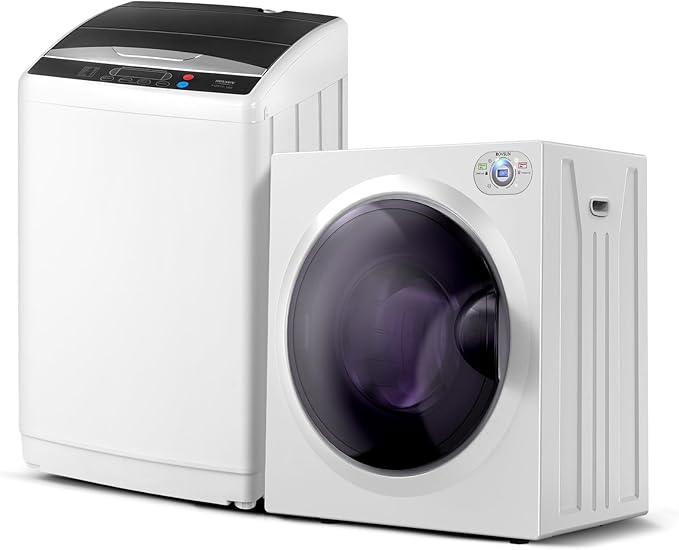 ROVSUN 25LBS Full Automatic Washing Machine and 2.6CuFt Portable Clothes Dryer Set, Electric Laundry Washer and Dryer Combo Set with Stainless Steel Inner Tub, for Apartment, Dorms, Home