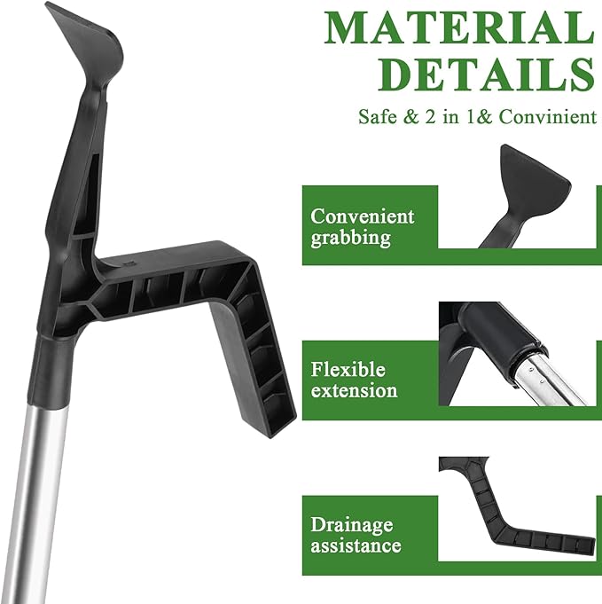 2 in 1 Gutter Cleaning Tools 12.8FT Adjustable Gutter Cleaning Tools from The Ground Gutter Cleaner Scoop Multi-Functional Gutter Cleaner Brush Easily Clear Roof Leaves Debris Roof Gutters