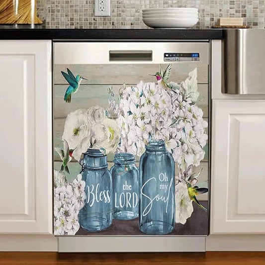 Farmhosue Floral Dishwasher Magnet Cover Decals Dishwasher Magnetic Sticker,Flower Vase Bless Home Magnets Panel Decal for Home Kitchen Appliance Decor 23"x26"