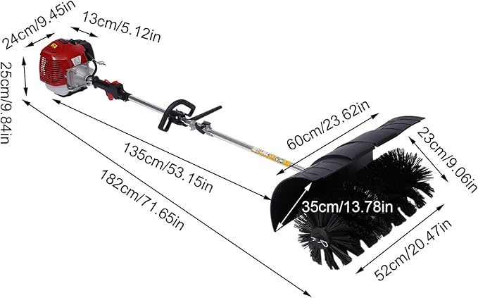 2 Stroke Gas Power Broom Sweeper Handheld Turf Grass Cleaner Driveway Snow Cleaning Machine Tool Walk Behind Tractor Air Cooling (52CC-2.3HP/1700W-With a Blower)