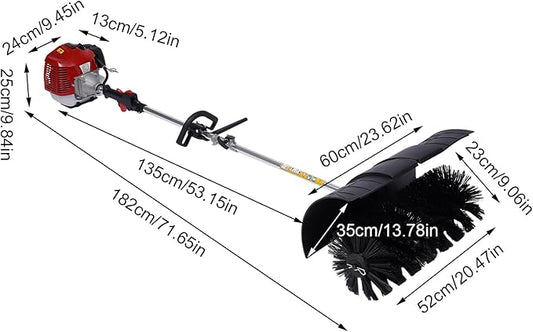 2 Stroke Gas Power Broom Sweeper Handheld Turf Grass Cleaner Driveway Snow Cleaning Machine Tool Walk Behind Tractor Air Cooling (52CC-2.3HP/1700W-With a Blower)