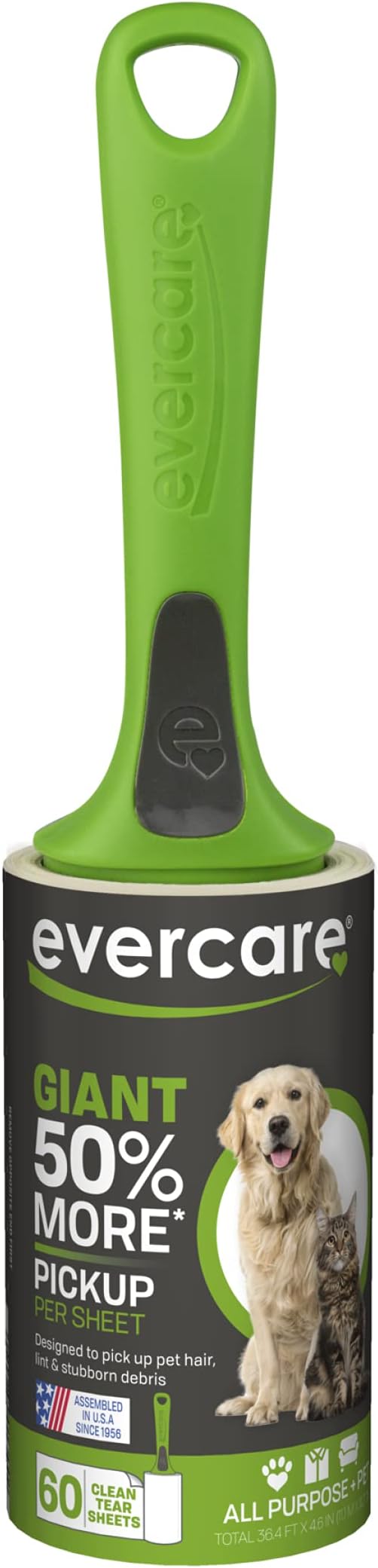 Evercare Lint Roller Pet Hair Remover Giant 60 Layers Per Roll, Green by Evercare