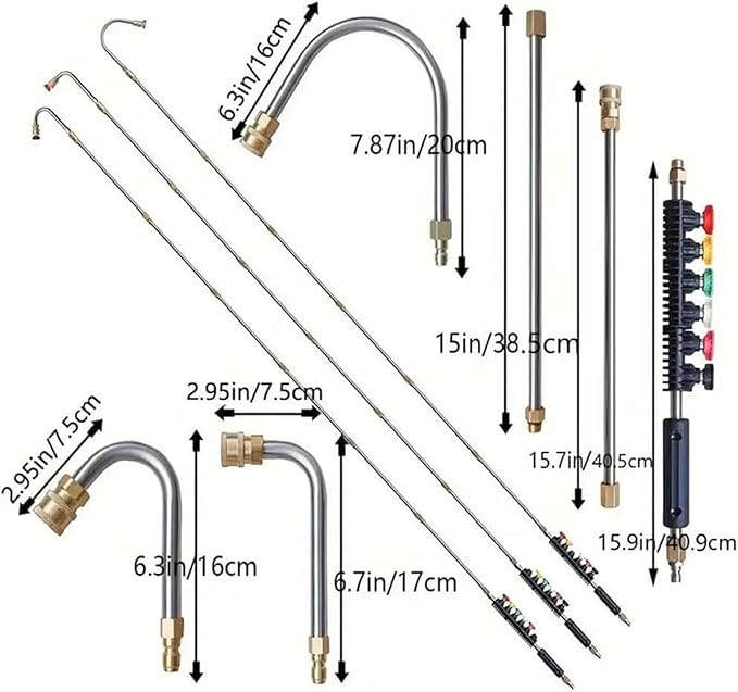 Telescoping High Pressure Washer Wand Set - Gutter Cleaner Extension Pole Set - 4000PSI 1/4 Inch 6 Spray Nozzles Ground Gutter Cleaning Tool Accessories for