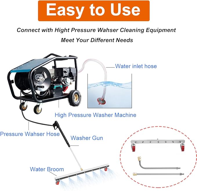 39 INCH Water Broom Pressure Washer Surface Cleaner 4000 Psi Power Broom Sweeper with 7 Nozzles and 2 Extension Wand for Concrete Driveway Sidewalk Deck, Roof，Floor Cleaning