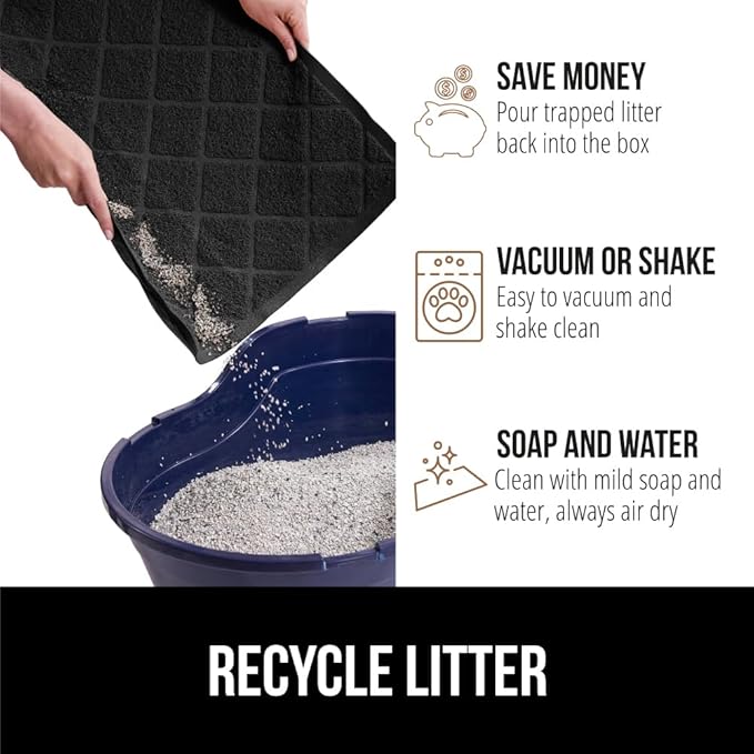 GORILLA GRIP Cat Litter Box Mat, 47x35, Water Resistant, US Designed Kitty Litter Trapping Mats, Easy to Clean, Scatter Control, Less Mess and Clean Floors, Kitten Supplies for Indoor Cats, Black
