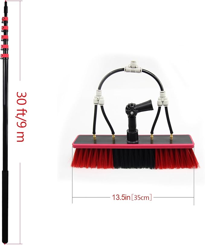 12ft-36ft Telescopic Window Cleaning Pole with Water Fed Brush - Extendable Roof Cleaning Equipment for Conservatories and Hard-to-Reach Areas Professional Cleaning Tools