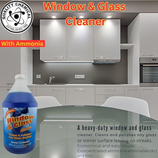 Quality Chemical Window & Glass Cleaner - Fortified with Ammonia for Sparkling, Film-Free, and Dust Resistant Glass Surfaces - Pleasant Fragrance - Ready to Use 128 oz (Pack of 2)