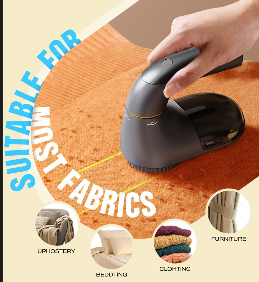 POPCHOSE Fabric Lint Shaver, 6-Leaf Blades & 2 Speed, 2000mAh Rechargeable | Lint Remover for Clothes, Sweater Shavers to Remove Pilling, Electric Lint Remover for Couch, Furniture, Fuzz - Image 5
