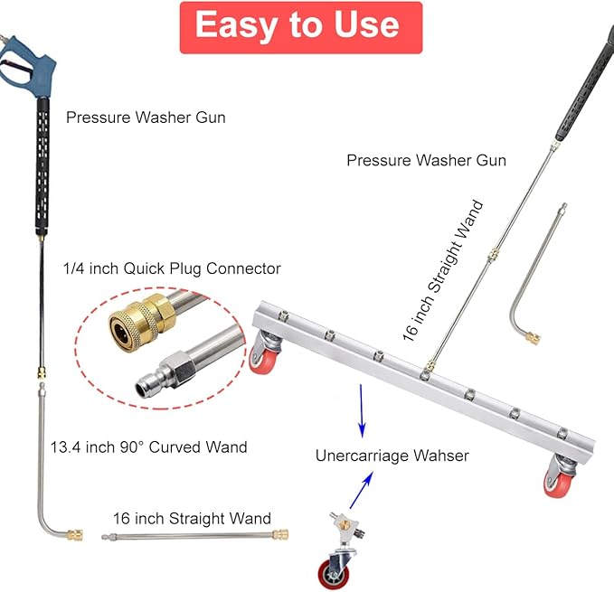 39 inch Water Broom Undercarriage Pressure Washer, Pressure Washer Under Car Cleaner 4000 Psi Power Broom Sweeper with 7 Nozzles 2 Extension Wand