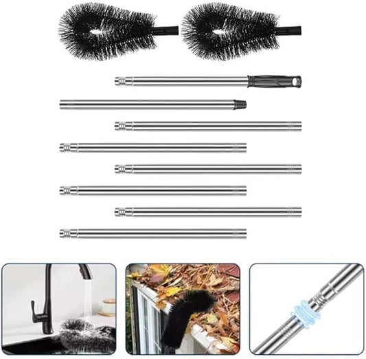 Telescopic Gutter Cleaning Tool With Flexible, Bendable Brush Head For Efficient Removal Of Leaves And Debris From Roofs