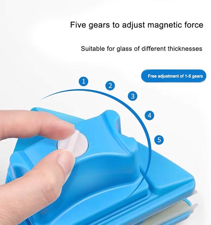 Double-sided Window Cleaner Glass Wiper Magnetic Cleaning Tools, 5-Gears Adjustable Magnetic Glider Washing Brush Tools, for High-Rise Double Car Glazed Windows Thickness 0.3"-1.2" (Blue)