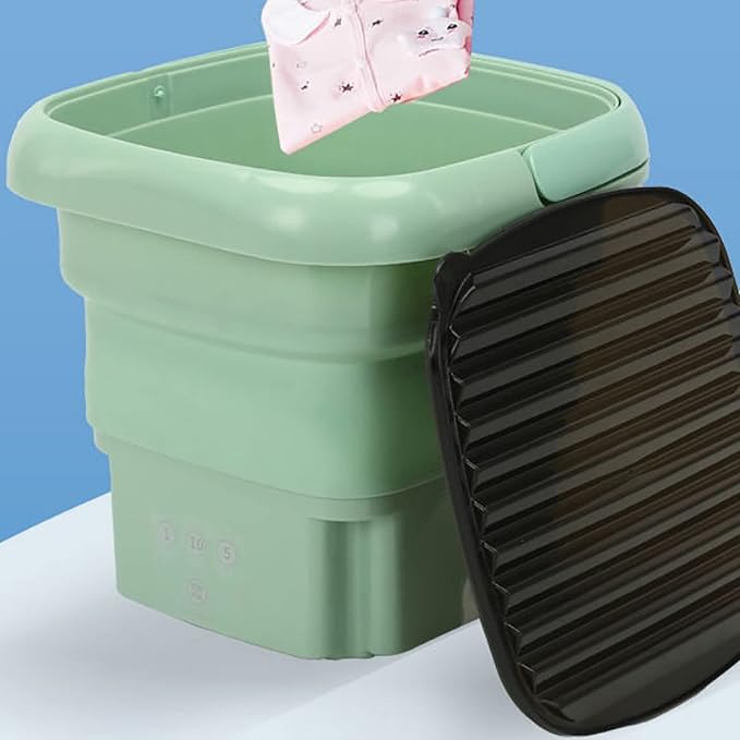Foldable Washing Machine, Portable Washing Bucket - US 110V‑220V Collapsible Washing Machine for Baby Clothes, Underwear or Small Items, Apartment, Mini Laundry Machine(Green)