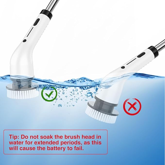 Lefree Electric Spin Scrubber, Cordless, 2 Speeds, Black, Plastic, w/ 8 Replaceable Brush Heads, for Cleaning Floors, Windows, Bathtubs, Grout, Tiles, Sink, Car