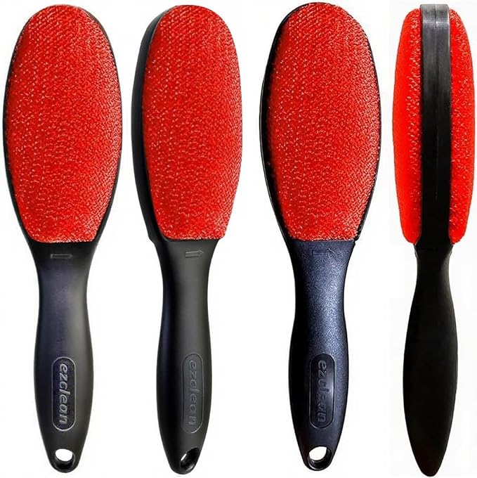 EZCLEAN 4-Pack Red Color Velvet Lint Brush for Clothes Furniture Couch, Pet Hair Remover, Reusable Double Sided Fabric Brush - Image 7