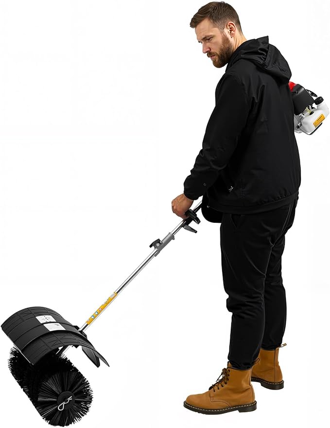 Handheld Sweeper, 52cc 2 Stroke Engine 2.3HP Gasoline Powered Sweeper Broom Driveway Lawn Lawn Artificial Grass Power Brush Lawn Sweeper Cleaning Tools Gasoline Engine Powered Broom…