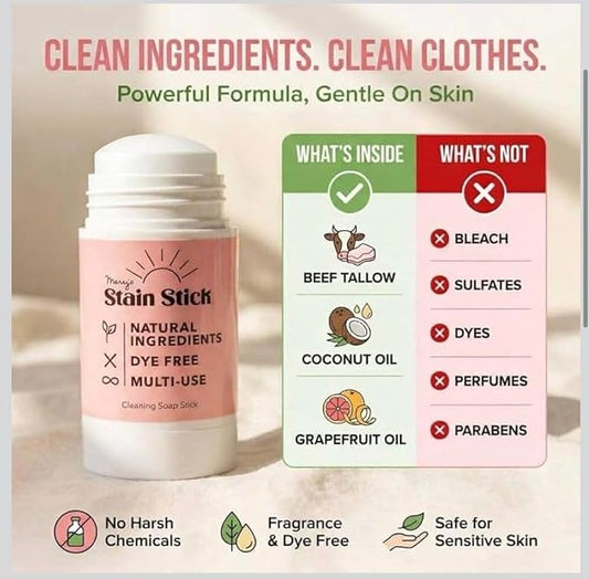 Mary's Stain Remover - Refillable Tube Stain Stick, Natural 6 Ingredient, Baby Gift, Tween Gift, Blood, Grease, Oil, Ketchup, Expo, Pen, Slime, Sports Stains, Refill Cartridge System