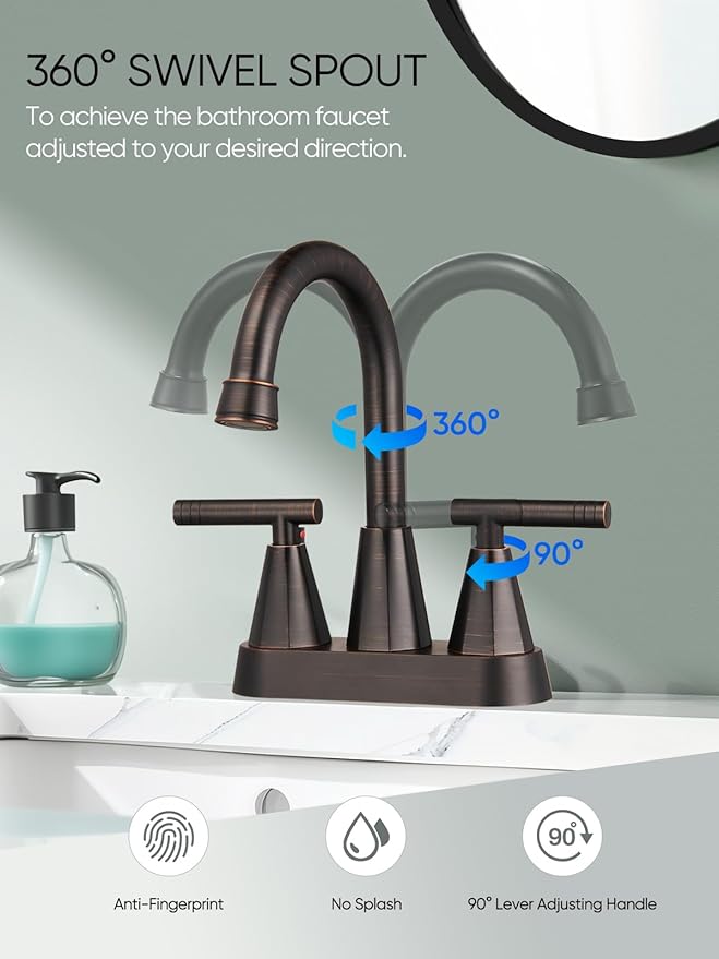 Cobbe Bathroom Vanity Faucets, 4-Inch Oil Rubbed Bronze Bathroom Sink Faucet, 2 Handle Sink Faucet with Pop Up Drain and Water Supply Lines,ORB