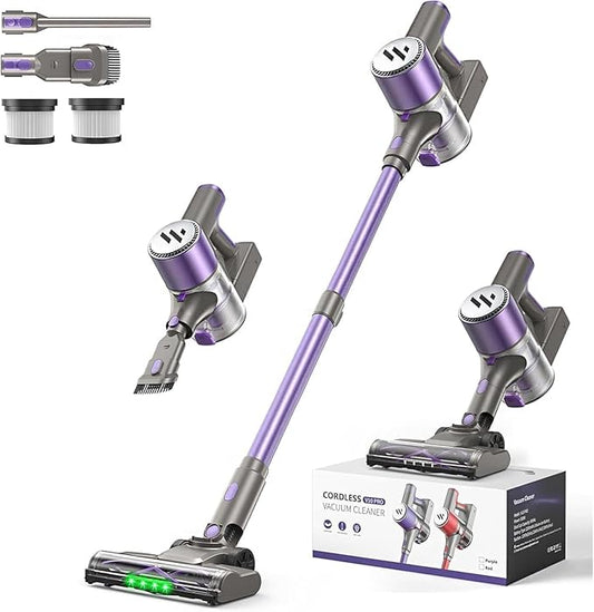 MBTTODF Cordless Vacuum Cleaner,Vacuum Cleaner for Home with Brushless Motor,Lightweight Stick Vacuum with Self-Standing and Touch Screen,Hardwood Floor Vacuum for Pet Hair,Carpets,Tile(Light Purple)