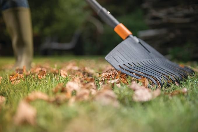 Fiskars QuikFit Leaf Rake L, Tool Head, 25 prongs, Length: 50 cm, Plastic prongs, Black/Orange, 1000642
