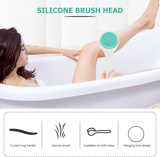 Homoyoyo Electric Waterproof Body Scrubber with 5 Silicone Brush Heads Rechargeable Back Brush for Shower Exfoliating and Dead Skin Removal, White Bath Cleaning Tool for Personal Care