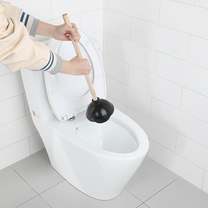 SHENLIU 6 Pack Toilet Plungers for Bathroom, Heavy Duty Rubber Toilet Plunger with Long Wooden Handle Black Double Thrust Suction Cup Clog Remover for Bathroom Toilets