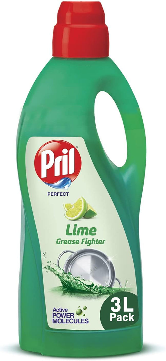 Pril Lime Liquid Dishwash Gel - 3L | Dish Cleaning Liquid Gel with German Technology - Active Power Molecules Leaves No Residue, Grease Cleaner For All Types of Utensils