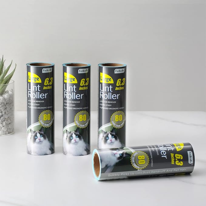 Fedicelly Large Lint Rollers Pet Hair Extra Sticky Refills,Mega Value Set 6.3 inches Wider with 320 Sheets for Cat and Dog Hair Removal,80 Sheets Per Roller - Image 6