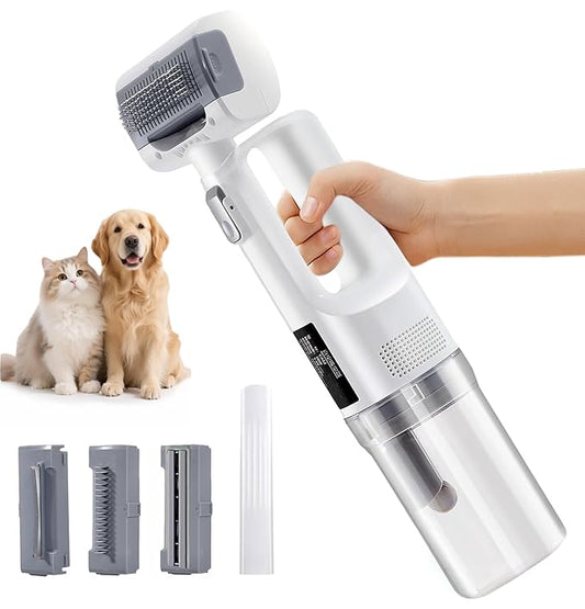 [2026 Version]Dog Vacuum for Shedding Grooming- 5 in 1 Cleaning Slicker Brush for Dogs & Cats Deshedding Vacuum Brush with 5 Pet Grooming Tools for Shedding Pet Hair, Home Cleaning Grooming Supplies
