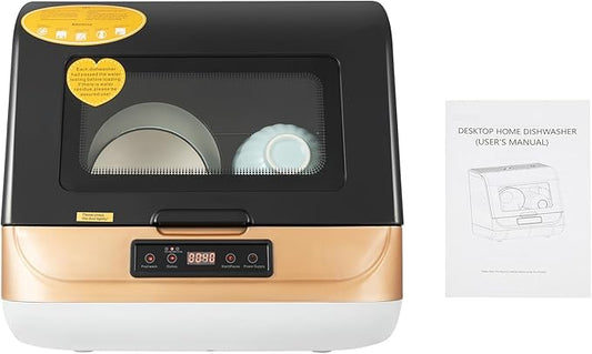 110V 800W Countertop Dishwasher w/360°Spray, 3 Wash Programs Portable Dishwasher w/Strong Air-Dry System, Dishwasher for Kitchen, Office, RV, 12-20 Tablewares (17.72 * 15.75 * 17.3in-gold)