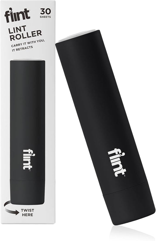 Flint Classic Black Retractable Mini Lint Roller with 30 Extra Sticky Sheets, Small and Portable Lint Roller, Ideal Pet Hair Remover, Travel Lint Rollers for pet Hair Extra Sticky by Flint