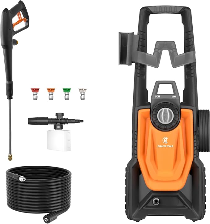 Giraffe Tools Pressure Washer, Max 2400 PSI, 2.3 GPM Electric Power Washer with 4 Quick-Connect Nozzles, Foam Cannon for Cars/Patios/Driveways/Fences