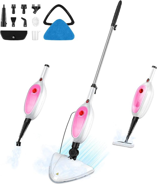 10-in-1 Steam Mop & Detachable Handheld Steamer, 20s Fast Heat-Up, 16FT Power Cord, Multi-Purpose Steam Cleaner for Floors/Carpet/Grout/Window/Stove, Streak-Free Deep Home Cleaning