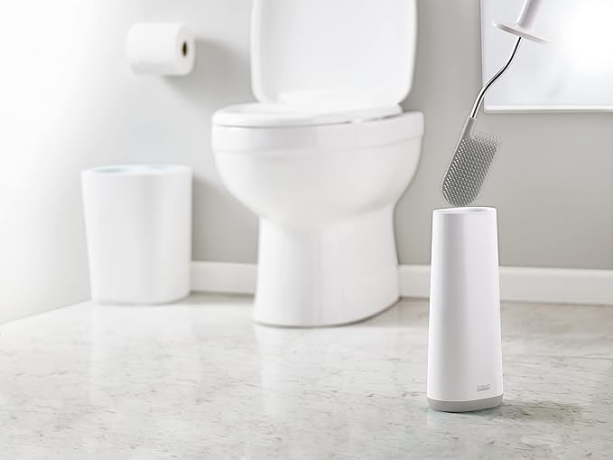 Joseph Joseph Toilet Brush with Slim Holder Flexible Anti-Drip, Grey/White