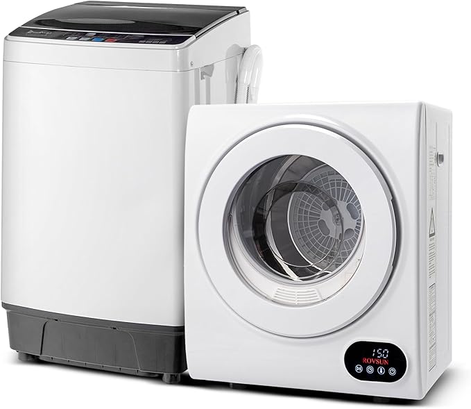 ROVSUN 17.6LBS Full Automatic Washing Machine and 1.5CuFt Portable Clothes Dryer Set, Compact Laundry Washer and Dryer Combo Set with Stainless Steel Inner Tub, for Apartment, Dorms, Home