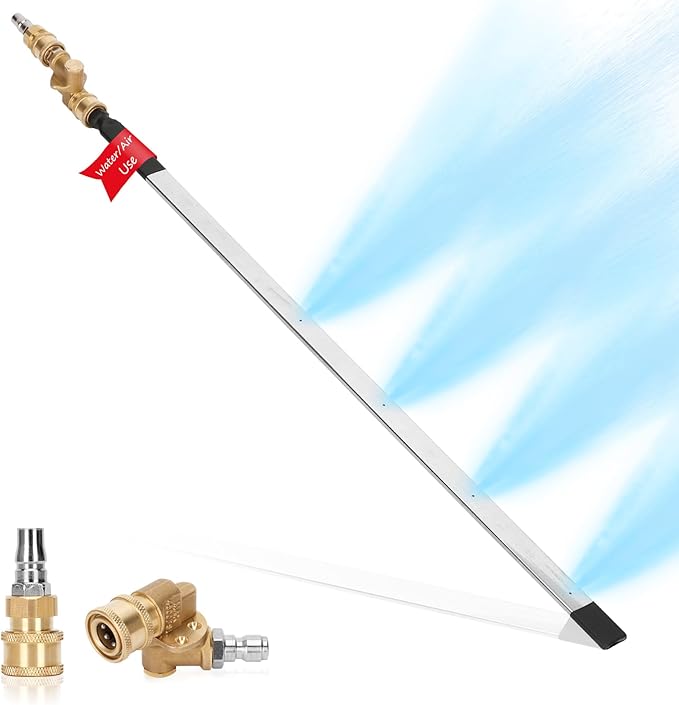 24" Radiator Cleaning Wand Set - 1500PSI Stainless Steel Dual Water/Air Radiator cleaner Cleaner/Pressure Washer Gun Adapter & Tips, Fit for Household Cars, Trucks, RV Radiators