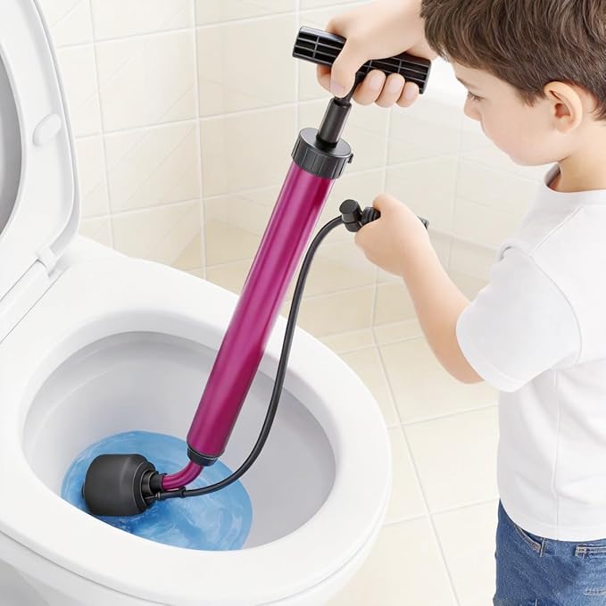 Manual Drain Unclogger with Adaptive Inflatable Plug, Fits NPS1.5~4.5" Pipes for Toilet/Sink/Bathtub, No Extra Accessories, Hand Pump Pressure & Washable, Lightweight Toilet Plunger & Drain Auger Tool