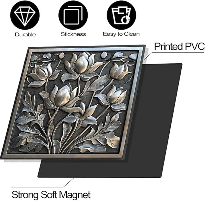 Dishwasher Magnet Cover Stainless Steel Look Flower Dishwasher Front Panel Decorative, Magnetic Appliance Cover Kitchen Decor Home Refrigerator Magnets Sticker 23" W x 26" H