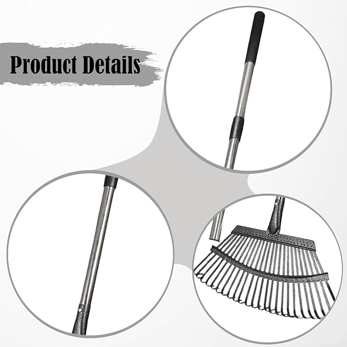 MYCENSE Garden Leaf Rake Long Handle Fallen Leaves Collector Chicken Coop Rake for Flower Bed Courtyard Debris Shrub Lawn